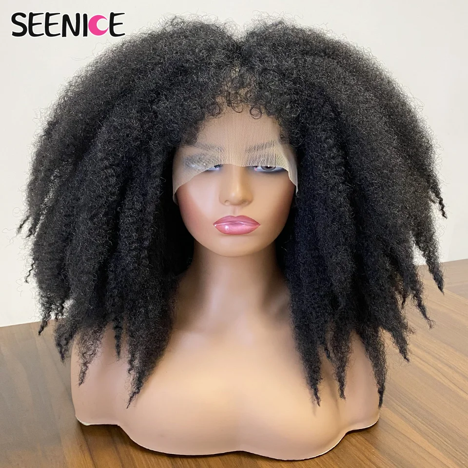 Top Trends: Short Afro Crochet Hair Lace Wigs With Bangs For Black Women African Synthetic Ombre Black Glueless Cosplay Wig Lace Wig SEENICE Shoppable Styles