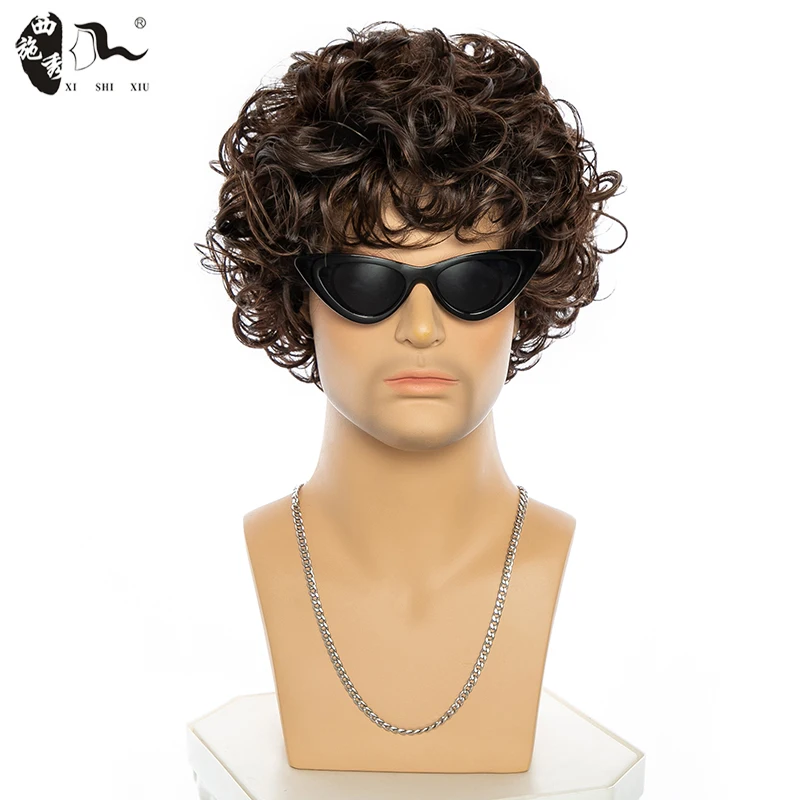 Top Trends: Short Curl Synthetic Natural Wave Wig With Bangs For Young Men High Temperature Fiber Daily Wear Curl Fashion Hairstyle Male Wig Shoppable Styles