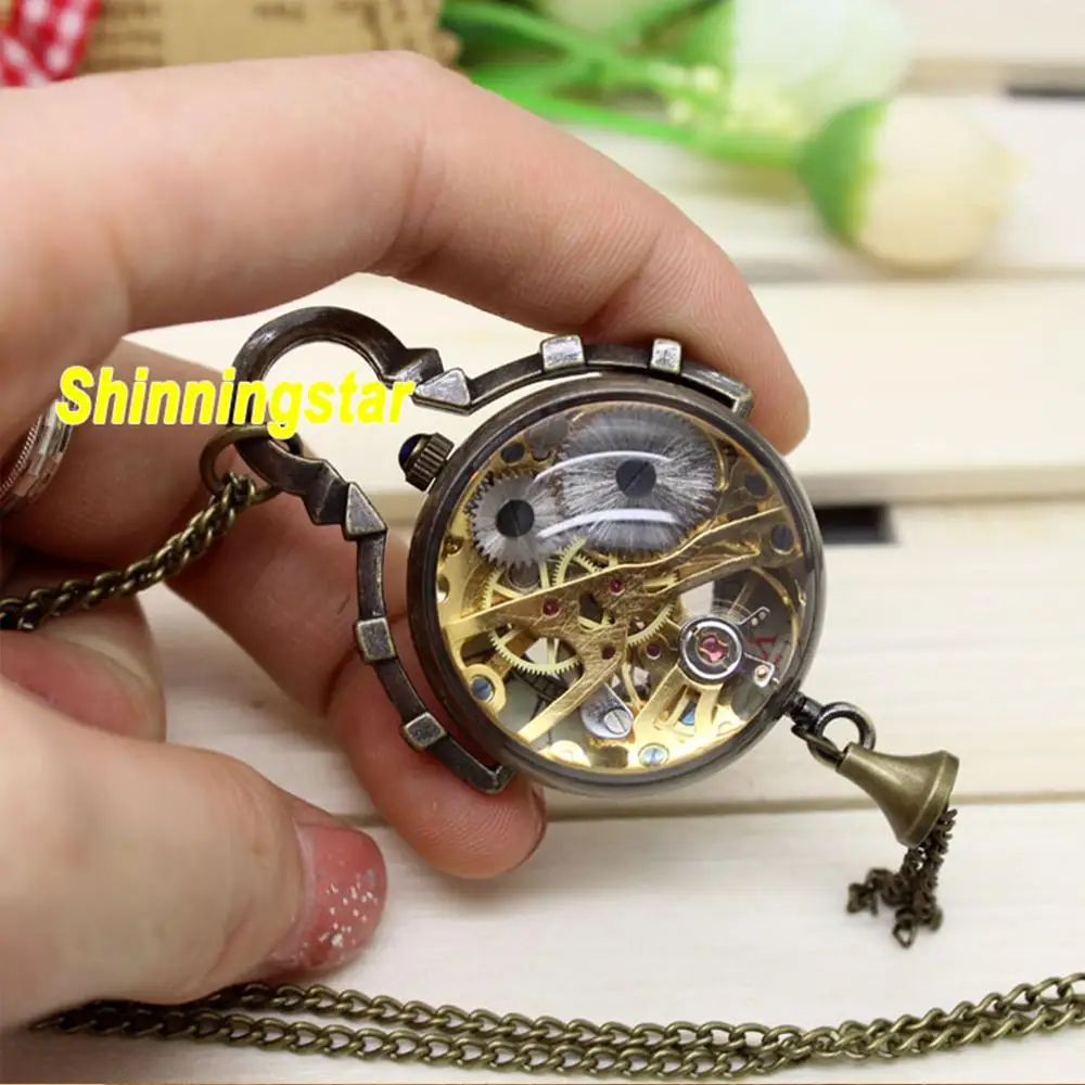 Top Trends: Vintage Style Lovely Transparent Roman Numerals Glass Ball Bead Mechanical Pocket Watch Pendant Necklace Chain Men Male Clock Shoppable Styles