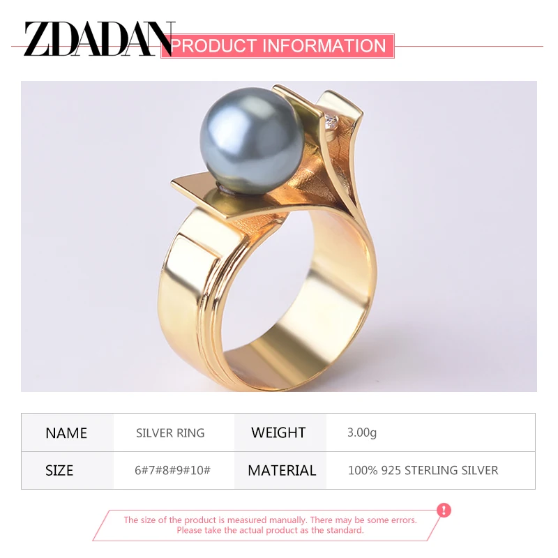 Top Trends: ZDADAN 925 Sterling Silver Pearl Ring For Women 18k Gold Charm Finger Rings Party Jewelry Shoppable Styles - Image 6