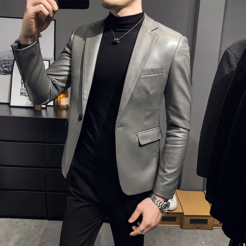 Top Trends: 2021 Brand Clothing Fashion Men&#039;s High Quality Casual Leather Jacket Male Slim Fit Business Leather Suit Coats / Man Blazers S-5XL Shoppable Styles