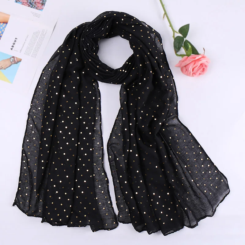 Top Trends: 2023 Women Plain Lurex Glitter Loop Dot Viscose Scarf Ladies Shimmer Shawls And Wraps Pashmina Stole Muslim Hijab Sjaal 180*70Cm Shoppable Styles