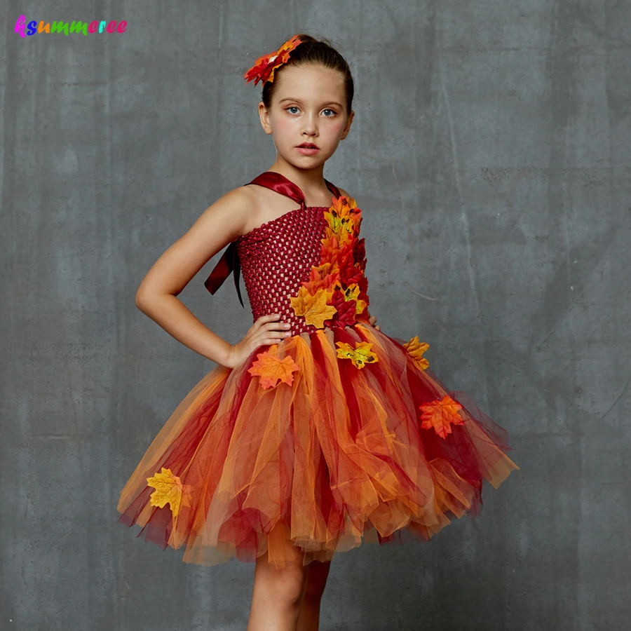 Top Trends: Autumn Fairy Girls Tutu Dress Maple Leaves Kids Tulle Dress With Headband Children Flower Dresses For Halloween Christmas Shoppable Styles - Image 3