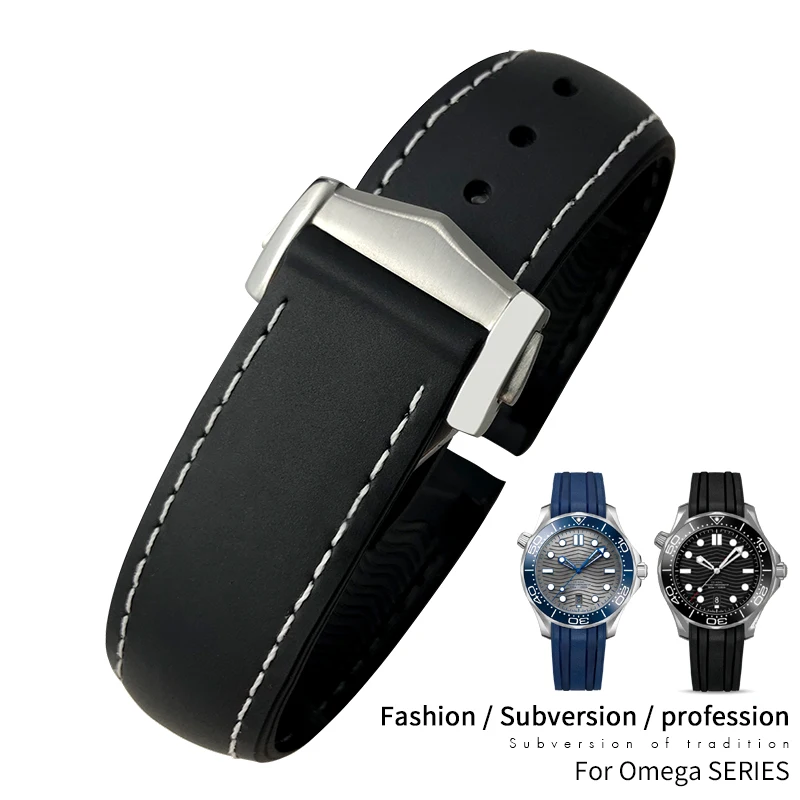 Top Trends: 19mm 20mm 21mm 22mm Rubber Silicone Watchband For Omega AT150 Seamaster 300 De Ville Planet Ocean Watch Pointed Buckle Strap Shoppable Styles