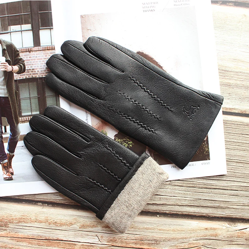 Top Trends: New Men Black Genuine Leather Gloves Fashion Hand-sewn Deerskin Outdoor Cycling Driving Boutique Brief Paragraph Manicure Shoppable Styles - Image 4