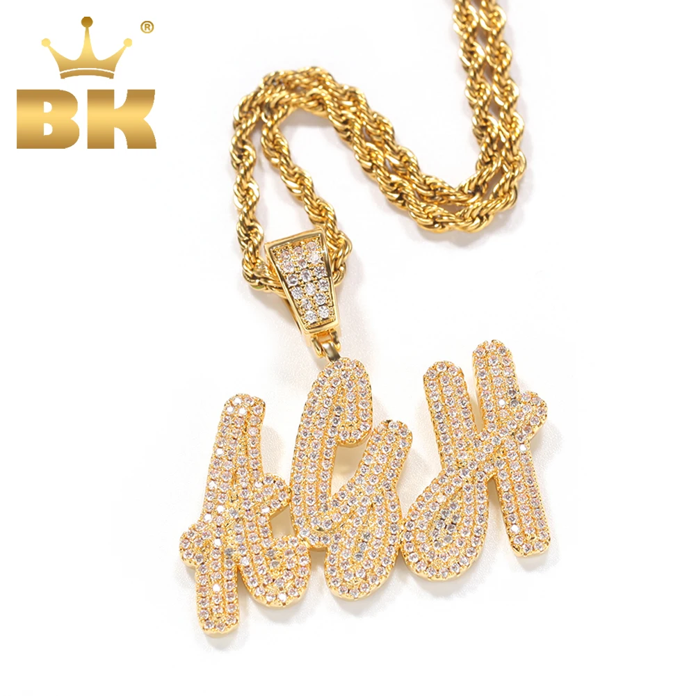 Top Trends: THE BLING KING Double-layer Overlapping Cursive Font Pendant Solid Make Your Words Necklaces Iced Out Zirconia Hiphop Jewelry Shoppable Styles