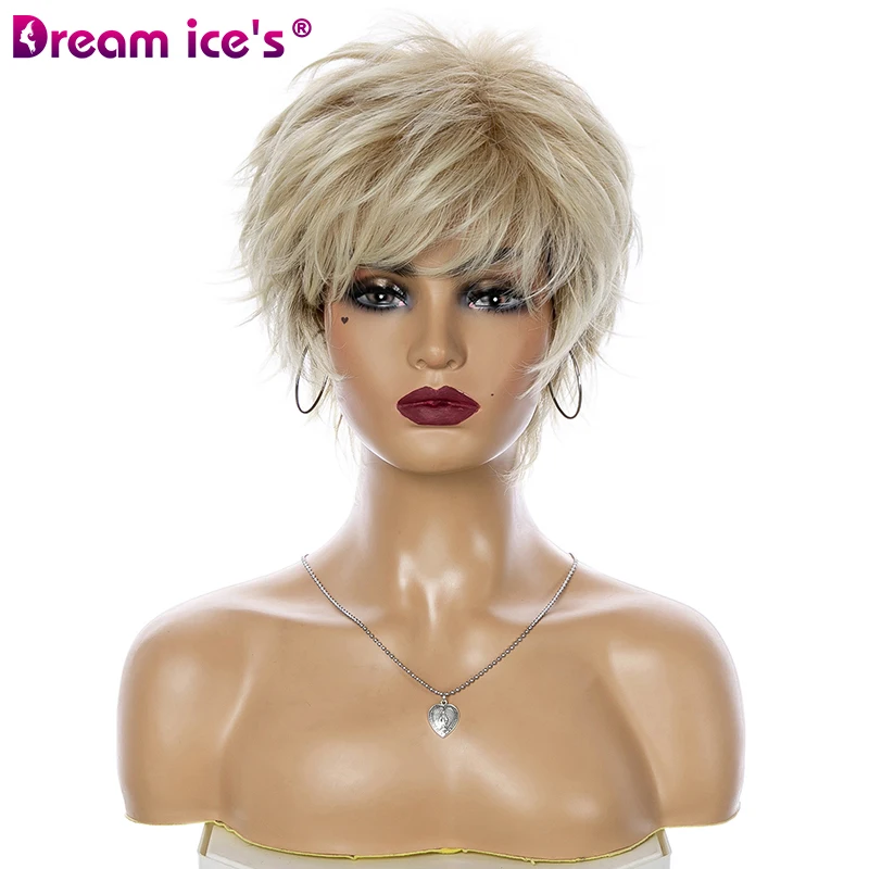 Top Trends: Short Straight Wave Synthetic Wig With Bangs Pixie Cut Ombre Light Blonde Wigs For Women Cosplay Wigs Heat Resistant Dream Ice&#039;s Shoppable Styles