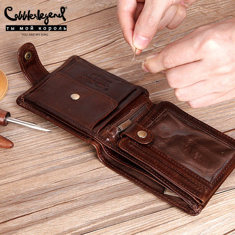 Top Trends: Cobbler Legend Genuine Leather Men Wallets Vintage Trifold Wallet Zip Coin Pocket Purse Cowhide Wallet For Mens Money Clip Shoppable Styles