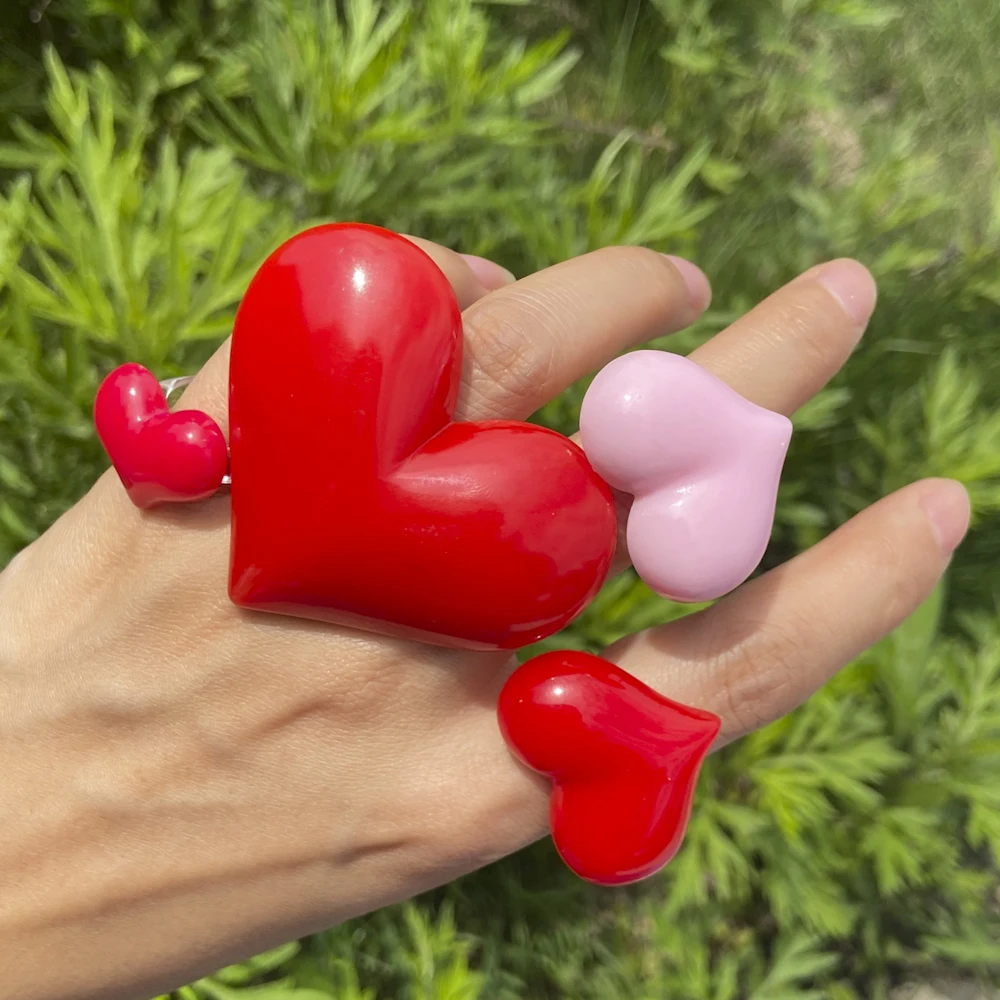 Top Trends: Lost Lady Cute Exaggerated Big Red Heart Rings For Women Girls Statement Resin Finger Rings Jewelry Gift Accessories Shoppable Styles