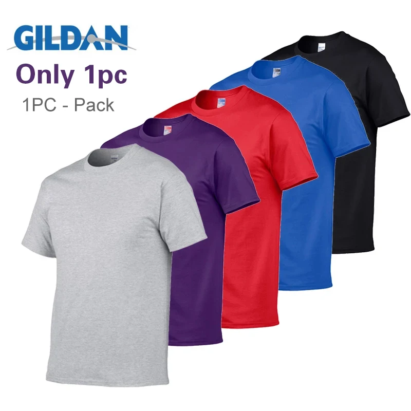 Top Trends: 1 PCS Gildan Quality Men&#039;s Summer 100% Cotton T-Shirt Men Casual Short Sleeve O-Neck T Shirt Comfortable Solid Tops Tees Shoppable Styles