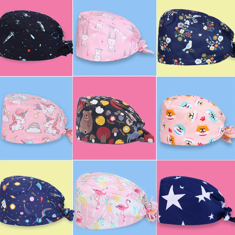 Top Trends: 2021 Clearance Pattern Scrub Cap Tie Back Working Hat 100% Cotton Washable Sweatband Beautician Dust Proof Scrub Caps Shoppable Styles