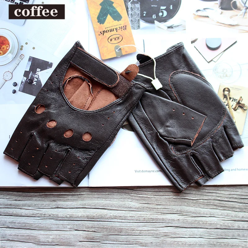 Top Trends: Leather Half-Finger Gloves Female Fitness Fashion Driver Driving Single-Layer Unlined Hollow Short Motorcycle Riding Gloves Shoppable Styles - Image 5