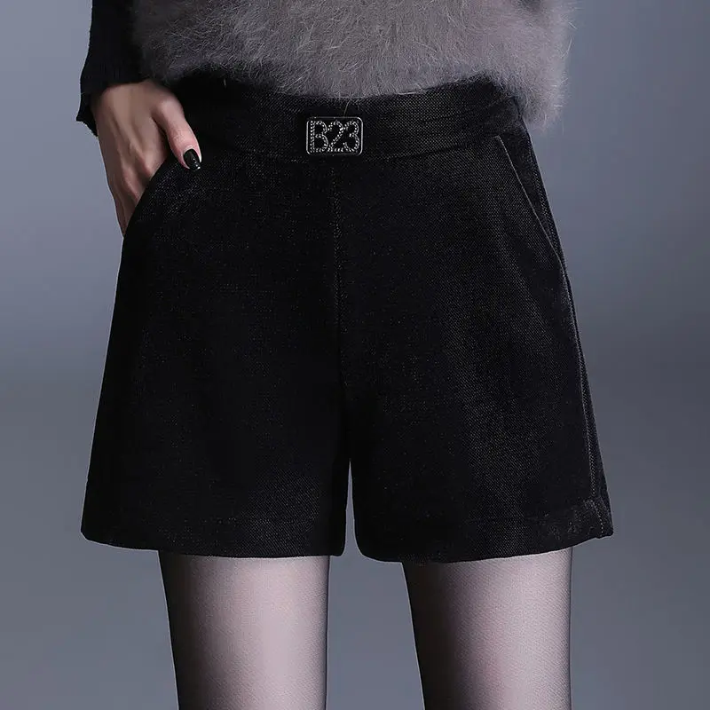 Top Trends: 2022 Gold Velvet Thick Shorts Warm A-line Wide-leg Stretch High-waist Loose Black Outer Wear Straight And Thin Boot Shorts Shoppable Styles