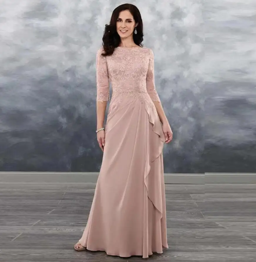 Top Trends: Elegant Dusty Rose Lace Mother Of The Bride Dresses 2022 New Latest Batean Neckline With 3 / 4 Sleeves Wedding Guest Gowns On Sale Shoppable Styles