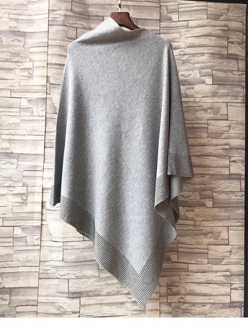 Top Trends: New Autumn Fashion Winter Diamonds Knit Shawl Cloak Loose Plus Size Solid Woman Poncho Cape Pullover Sweater Gray Shoppable Styles