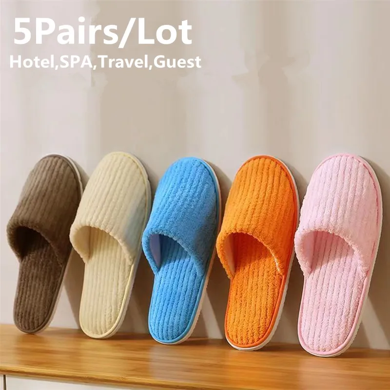 Top Trends: 5 Pairs / Lot Mix Colors Men Women Disposable Hotel Slippers Cotton Slides Home Travel SPA Slipper Hospitality Cheap Footwear Shoppable Styles