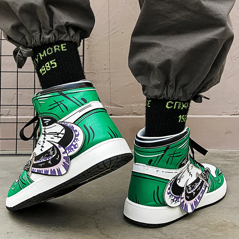 Top Trends: Autumn Winter Fashion Green Men's Anime Shoes Designer Hip-Hop High Men Skateboard Sneakers Vulcanized Shoes Zapatillas De Skate Shoppable Styles