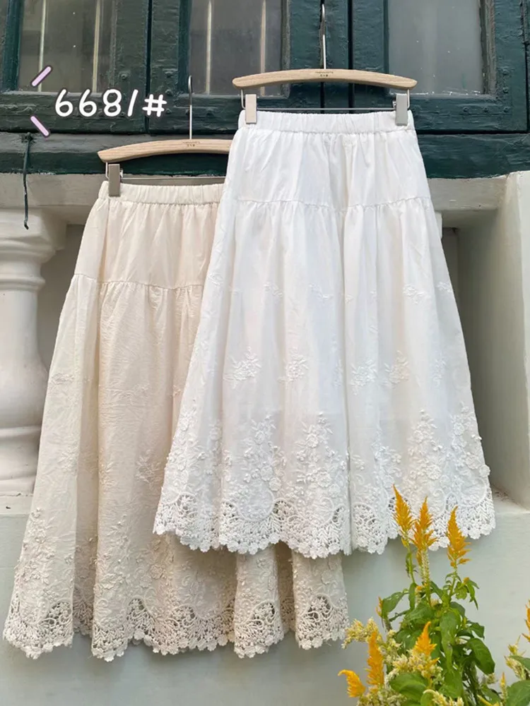 Top Trends: TIYIHAILEY New 2021 Fashion Spring And Summer White Cotton Lace Long Maxi Elastic Waist A Line Skirts Beige Shoppable Styles