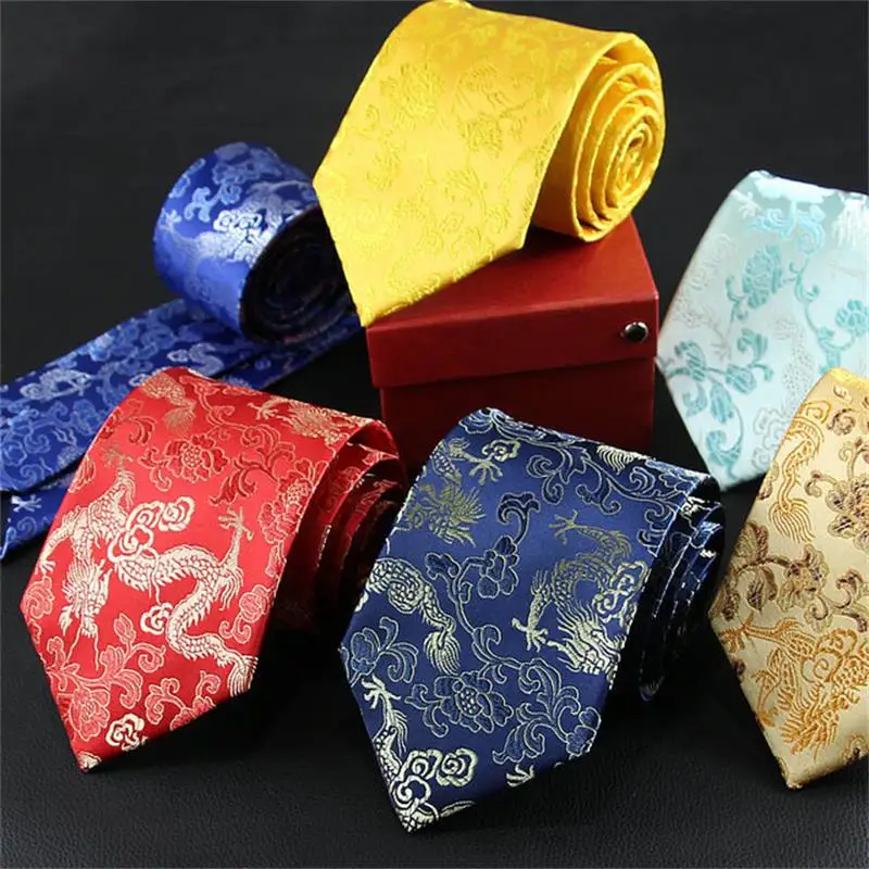 Top Trends: Chinese Dragon Tie Real Silk Retro Floral Necktie 9cm Wide Wedding Neckwear Mascot Men Ties Gift Animal Customization Shoppable Styles