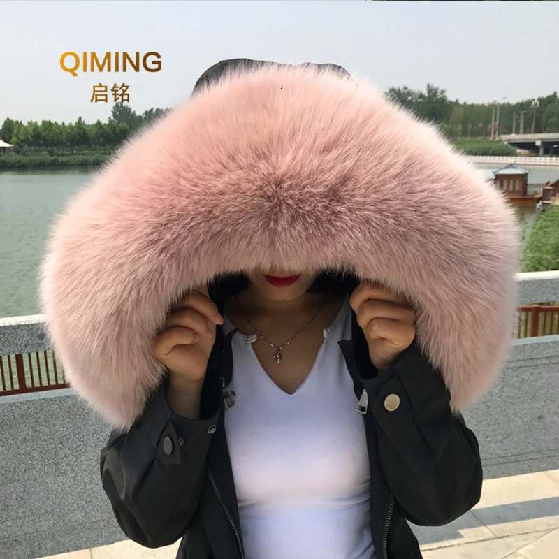 Top Trends: 100% Real Fox Fur Collar Winter Woman Natural Fluffy Fur Gray Collar Real Fur Shawl Raccoon Collar Fur Scarf Women Luxury Shoppable Styles