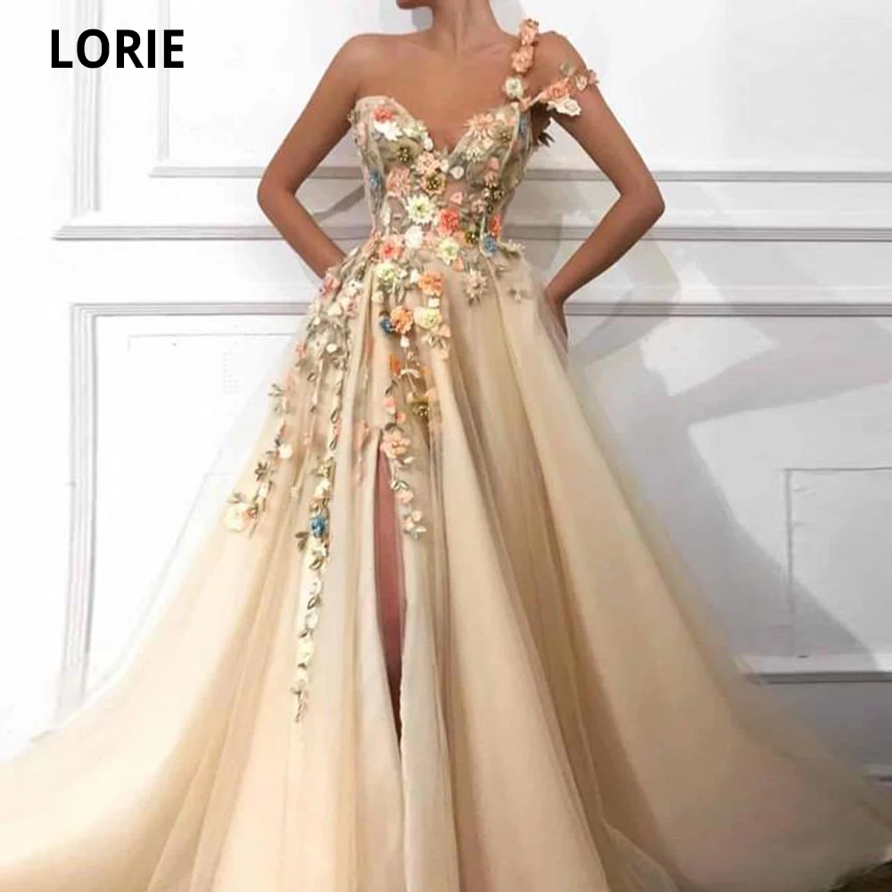 Top Trends: LORIE Elegant One Shoulder Prom Dresses Long 3D Floral Lace Applique Beaded Formal Evening Gown Party Dresses With High Split Shoppable Styles