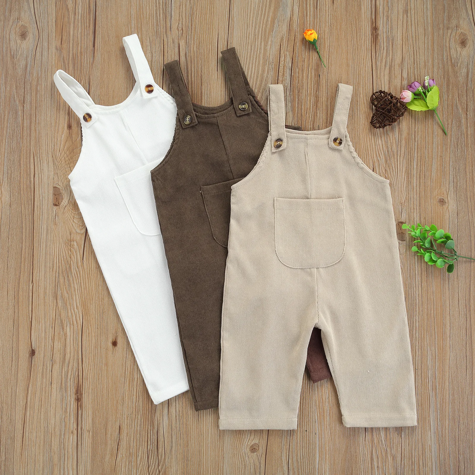 Top Trends: Infant Baby Boy Girl Clothes Solid Corduroy Romper Jumpsuit Cute Summer Sleeveless Straps Pocket Long Pants Overalls Shoppable Styles