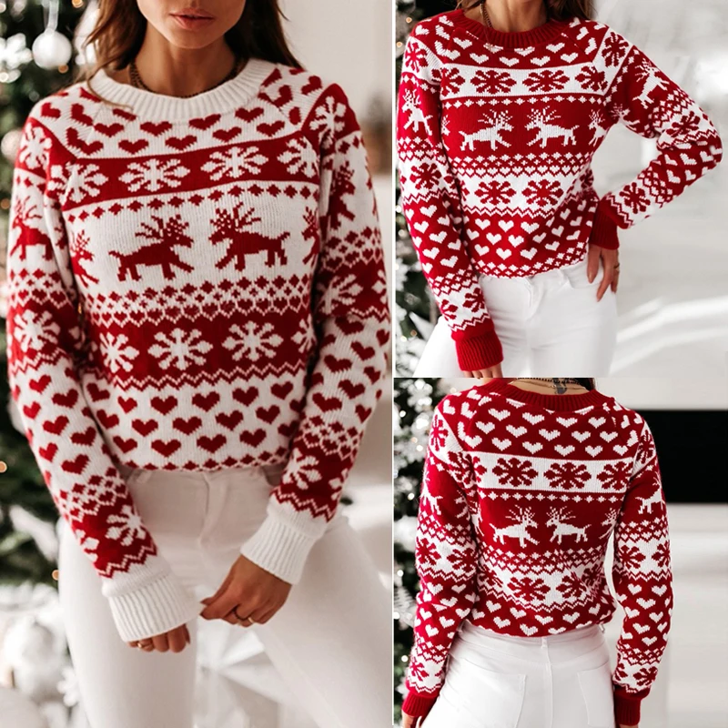 Top Trends: Sweater Women Christmas Deer Knitted Long Sleeve Round Neck Ladies Jumper Fashion Casual Winter Autumn Pullover ClothesPlus Size Shoppable Styles