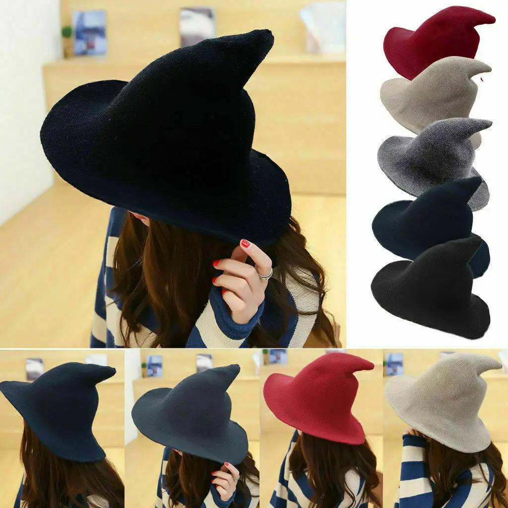 Top Trends: Vintage Halloween Witch Hat Woolen Long Point Hat For Women Halloween Party Hat Magical Hat Festival Party Cosplay Decoration Shoppable Styles