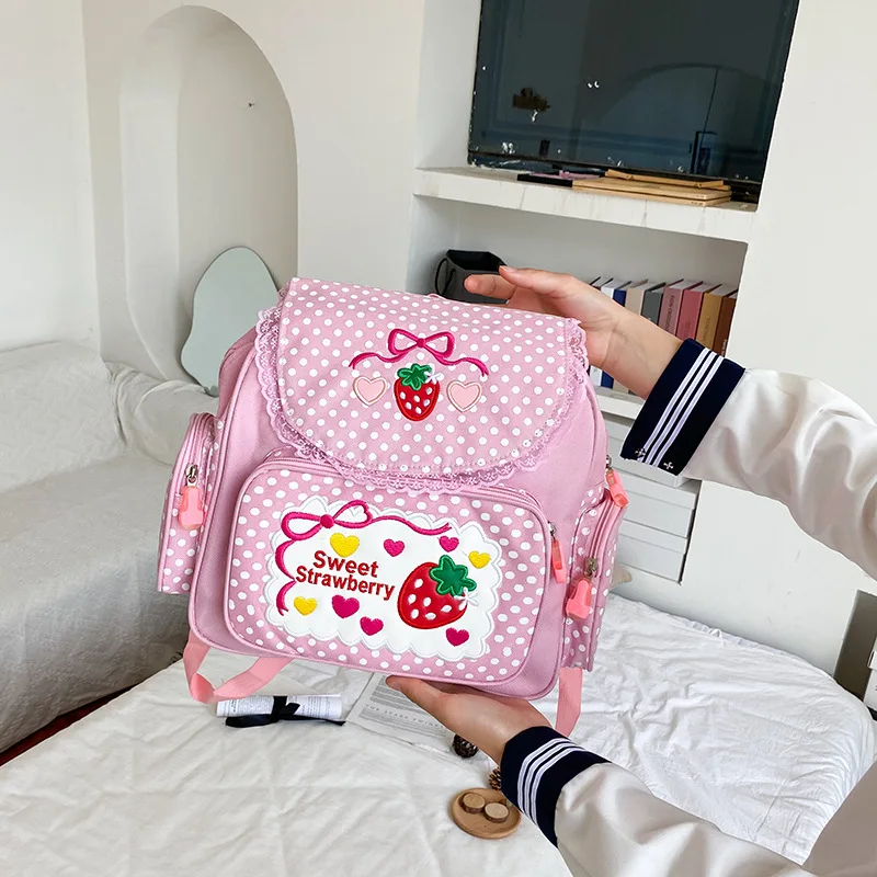 Top Trends: Pink Girl Embroidery Strawberry Children's Schoolbag Student Girls Birthday Gift 2020 New Japanese Cartoon Children Backpack Shoppable Styles