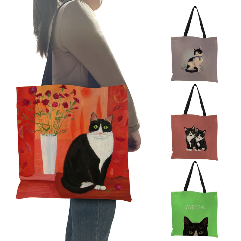 Top Trends: Creative I Love Cat Print Tote Bag Handbag Tuxedo Cats Painting Ladies Large Shopping Bags For Groceries Supermarket Beach Shoppable Styles