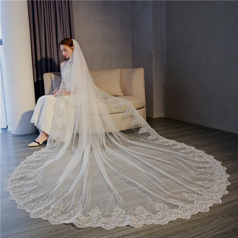 Top Trends: Luxury Long White Bridal Veil 3 Meters Long Lace Veil Wedding Accessories + Metal Comb Shoppable Styles