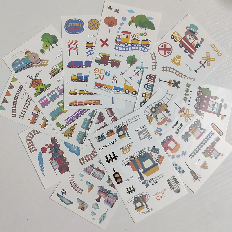 Top Trends: 10pcs Children Temporary Tatoo Sticker Waterproof Fake Tattoo Cartoons Train Windmill Letter Tattoos Hand Foot Tatouage Boy Girl Shoppable Styles