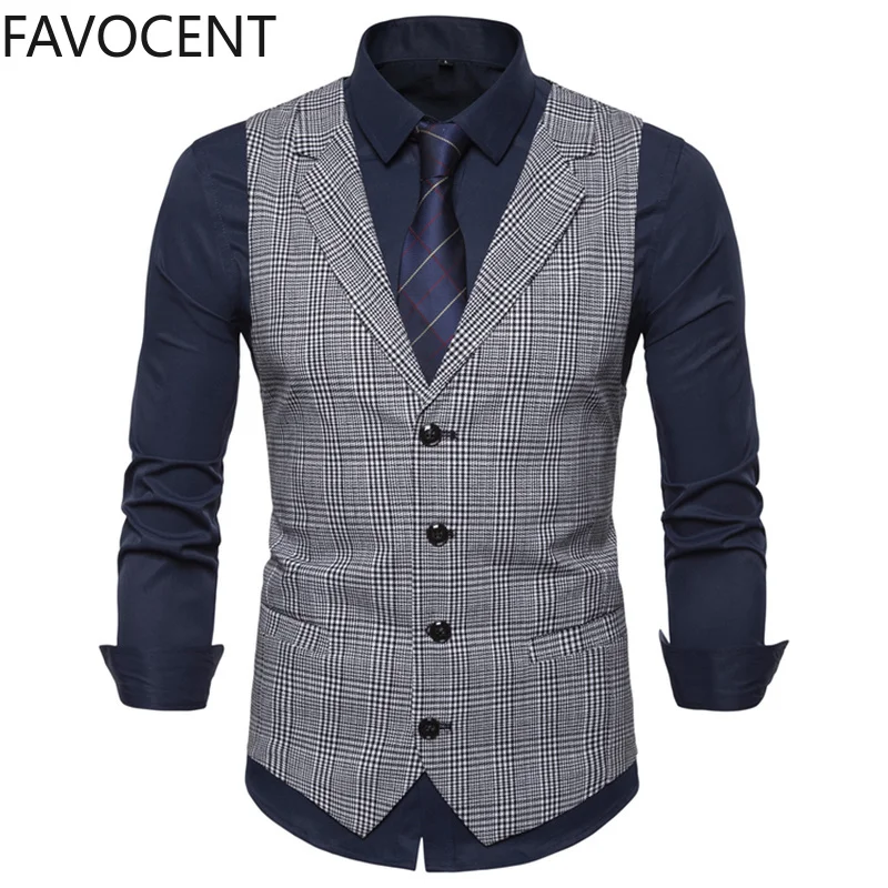 Top Trends: Mens Suit Vest Fashion Slim Fit Thin Plaid Men Waistcoat Tops Slim Business Vest Waistcoat Man England Style Male Leisure Suits Shoppable Styles