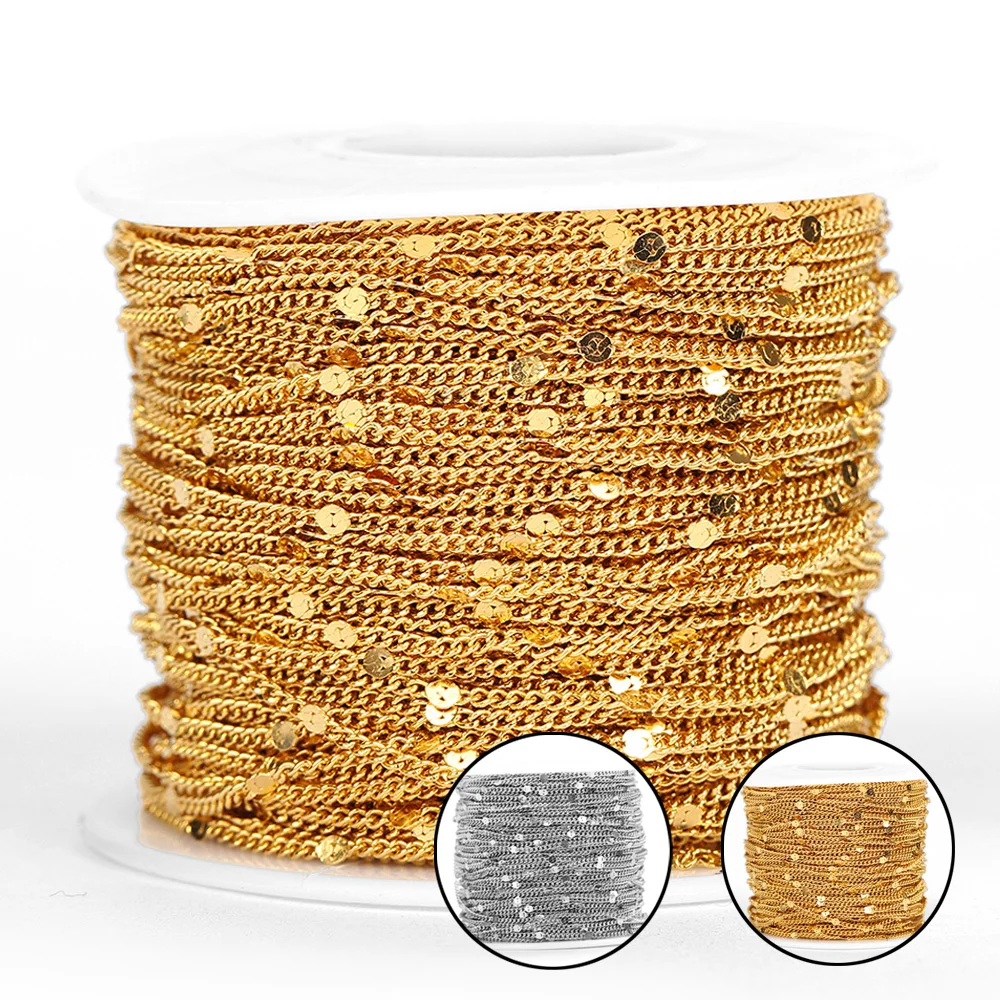 Top Trends: 10meters / 2meters Stainless Steel Sequins Chain For Jewelry Making Findings DIY Gold Color Bracelets Necklace Chain Accessories Shoppable Styles