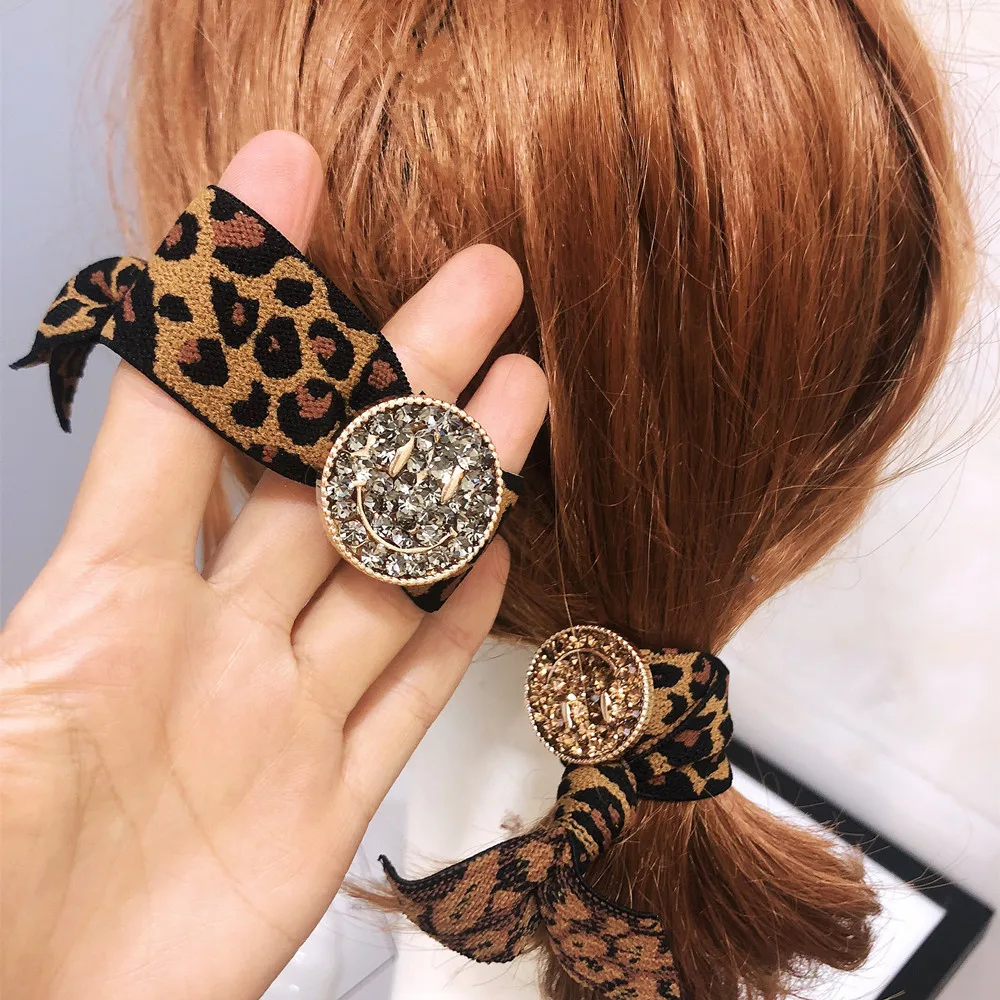 Top Trends: Leopard Rhinestone Women Hair Accessories Scrunchies Smile Face Bow Fashion Party Headwear Elastic Hair Band Hair Ties Wholesale Shoppable Styles - Image 5