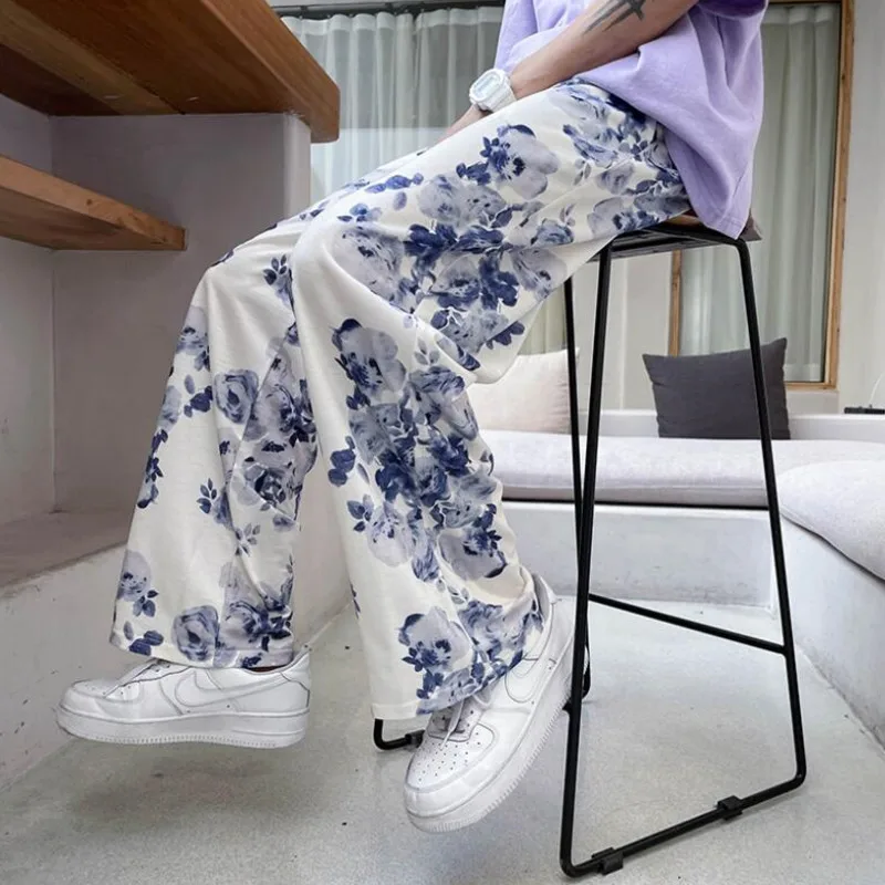 Top Trends: Spring Summer Flower Pants Men&#039;s Fashion Printed Casual Pants Men Streetwear Loose Hip-hop Straight Wide-leg Pants Mens Trousers Shoppable Styles