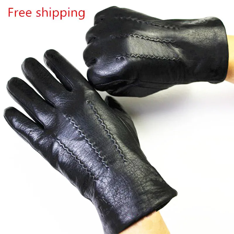 Top Trends: Men Winter Genuine Leather Gloves Deerskin Watermark Pattern Wool Lining Velvet Lining Shoppable Styles - Image 4