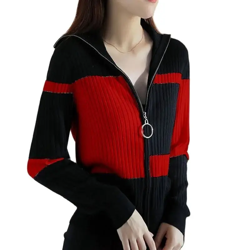 Top Trends: Women Knitted Sweater Jacket 2021 Female Autumn Wint Erstriped Slim Slimming Fashion Simple Contrast Color Zipper Cardigan A792 Shoppable Styles