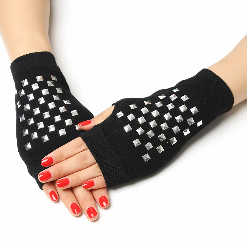 Top Trends: Sailor Dance Gloves Rivet Wool Gloves Spring And Autumn Black Half-finger Gloves Show Gloves Shoppable Styles - Image 6