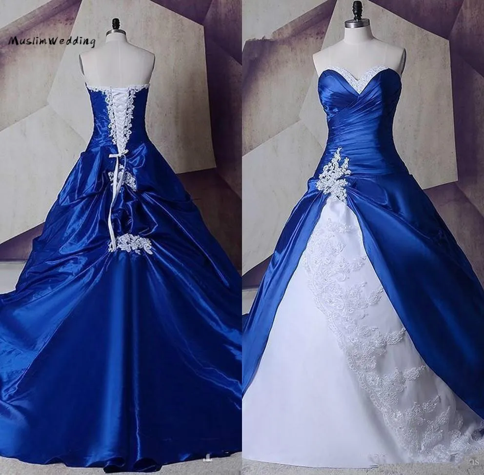 Top Trends: Real Royal Blue And White Wedding Dresses Vintage Gothic Ball Gown Country Wedding Dress Corset Lace Up Plus Size Bridal Dress Shoppable Styles