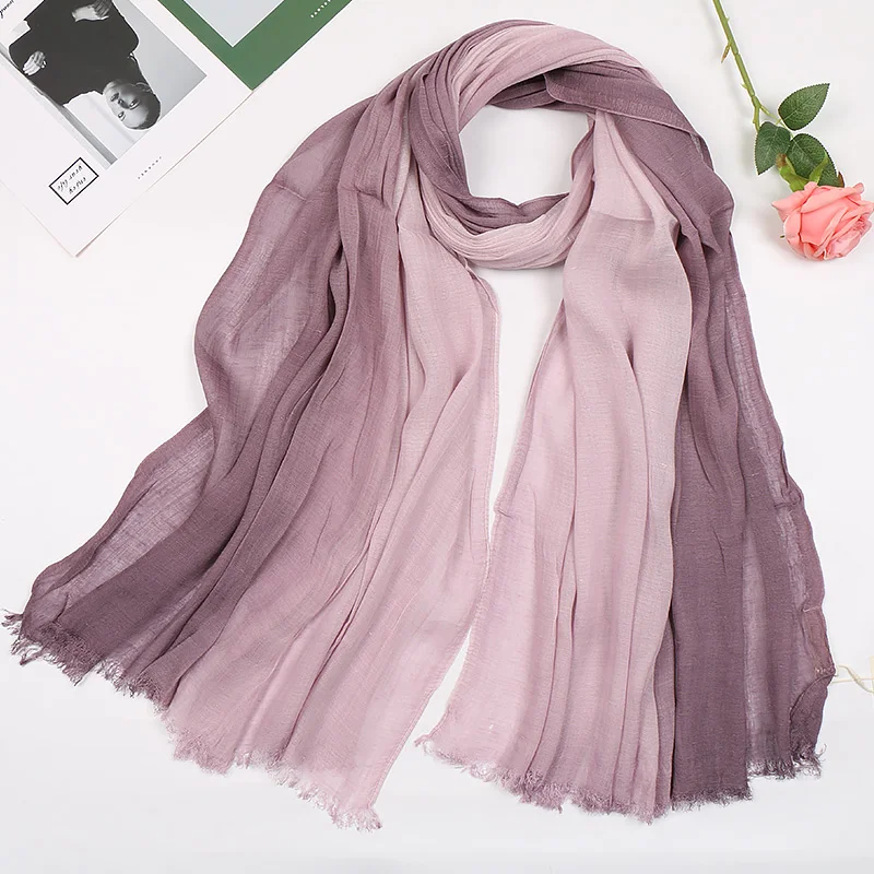 Top Trends: 2022 Spain Fashion Plain Ombre Wrinkle Pleated Linen Shawl Scarf High Quality Gradient Pashmina Stole Wrap Muslim Hijabs Sjaal Shoppable Styles