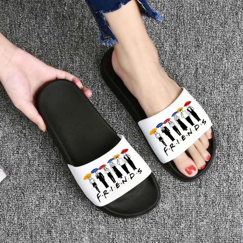 Top Trends: Women Slippers Friends Printing Cartoon Home Slippers Thick Sole Sandals Women Shoes Ladies Flip Flops Indoor Flat Ladie Slides Shoppable Styles