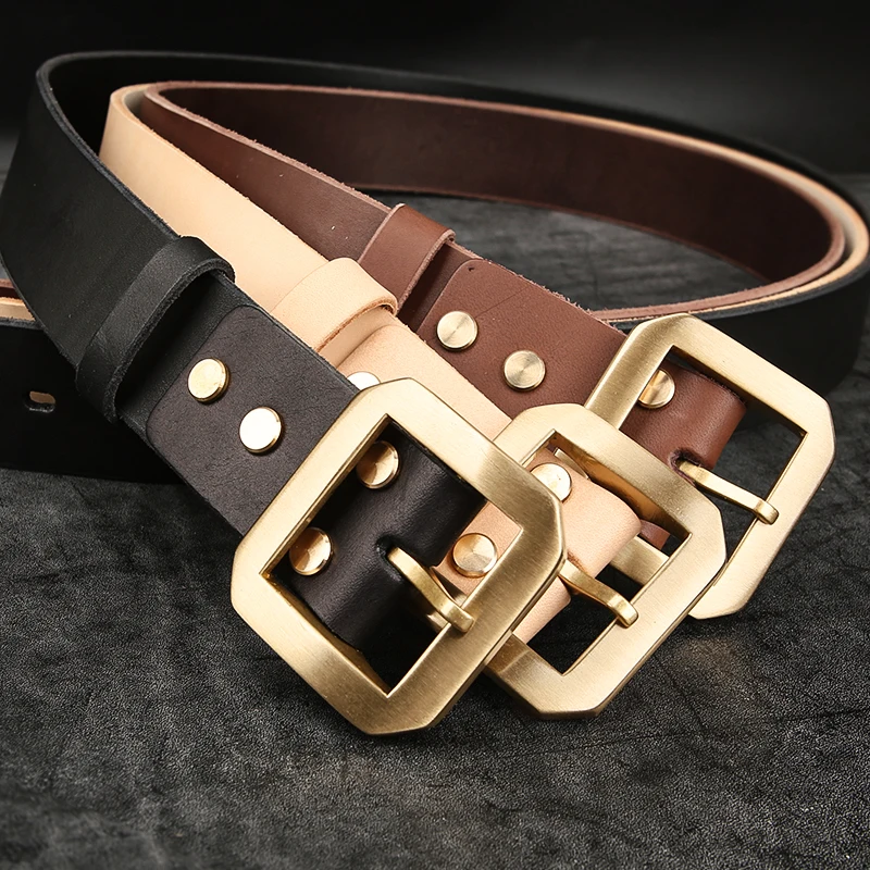 Top Trends: 39mm Genuine Leather High Quality Belts For Men Jeans Cowskin Casual Belts Cowboy Waistband Solid Brass Pin Belt Buckle Shoppable Styles