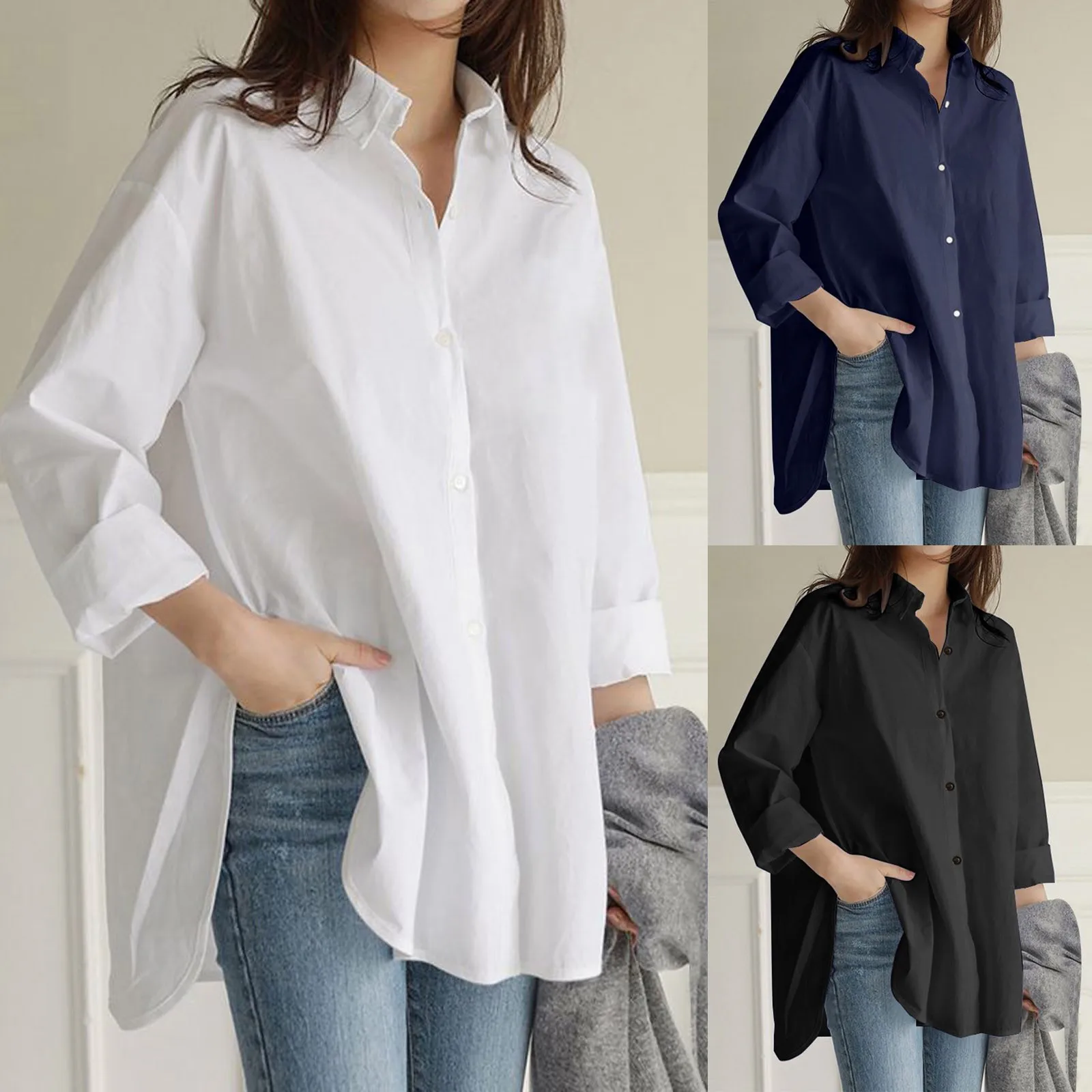 Top Trends: Casual Loose Long Shirt Women Solid Colour Oversize V-Neck Long Sleeve Button Top Shirt Blouse Ropa Mujer блузка женская 2023 Shoppable Styles