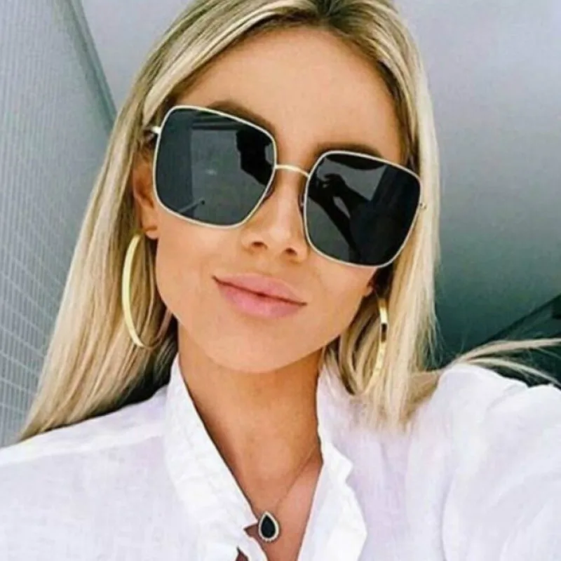 Top Trends: Vintage Oversized Shades Women Sunglasses Fashion Metal Square Alloy Frame Sunglasses Female Retro Sun Glasses Oculos Feminino Shoppable Styles