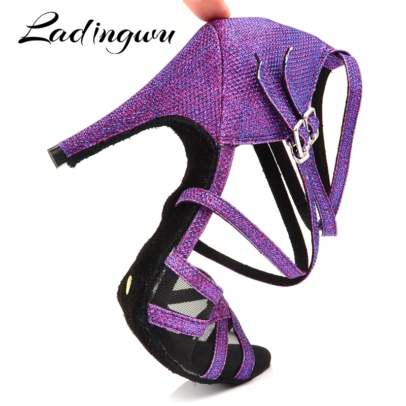 Top Trends: Ladingwu Latin Dance Shoes Purple Flash Cloth Size US 3.5-12 10cm Heel Height Professional Salsa Dance Shoes For Women Shoppable Styles - Image 5