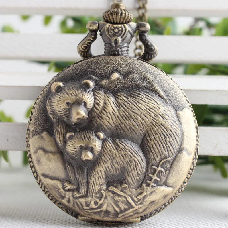 Top Trends: Retro Vintage Bronze Bear Coon Quartz Pocket Watch Analog Pendant Necklace Men Women Watches Chain Children Gift CF1057 Shoppable Styles