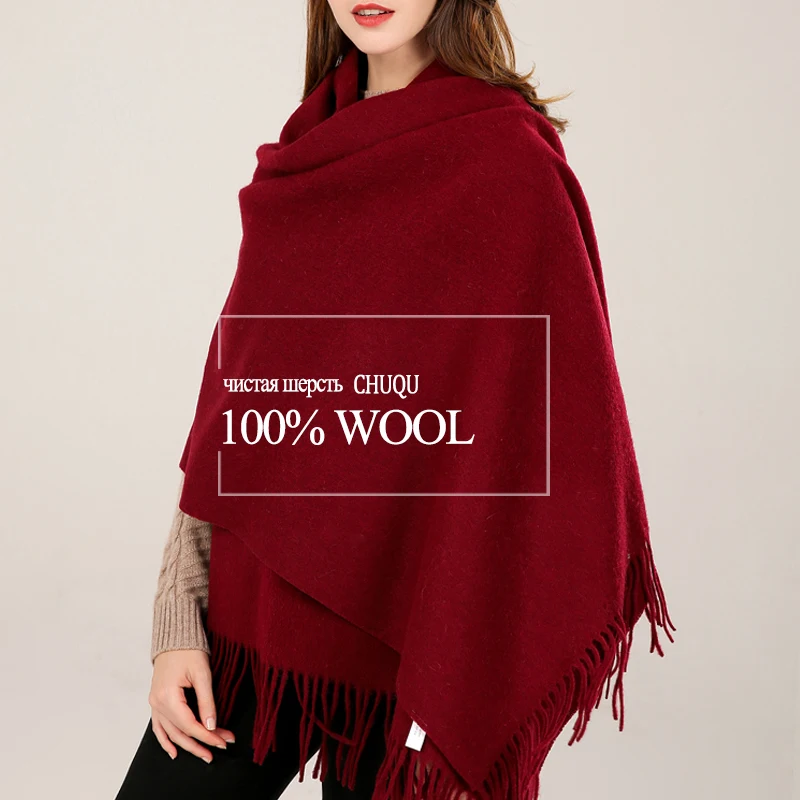 Top Trends: 100% Real Wool Shawl Scarf Women Winter Warm Pashmina Wraps Tassel Cashmere Scarf Echarpe Red Wool Scarf Thick Foulard Femme Shoppable Styles