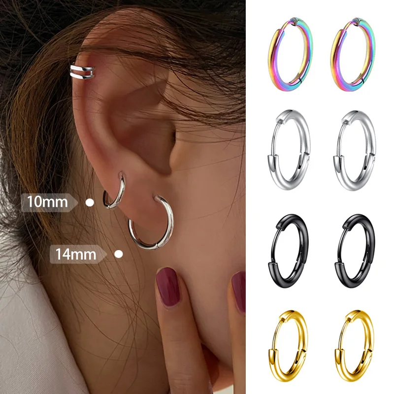 Top Trends: Unisex Hoop Earrings Silver Color Colorful Black Rose Gold Color Round Earrings For Women Men Stainless Steel Punk Hoops Earring Shoppable Styles