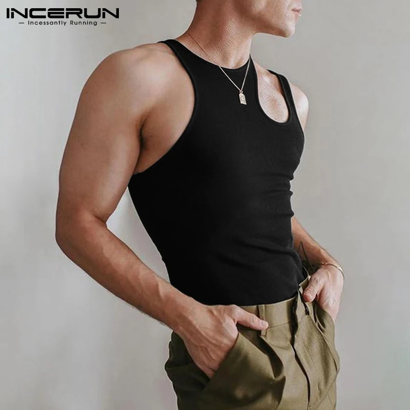 Top Trends: Sexy Leisure New Men&#039;s Loose Solid Hot Sale Vests Comeforable Sleeveless Shoulder Hollow Design Vests S-5XL INCERUN Tops 2023 Shoppable Styles